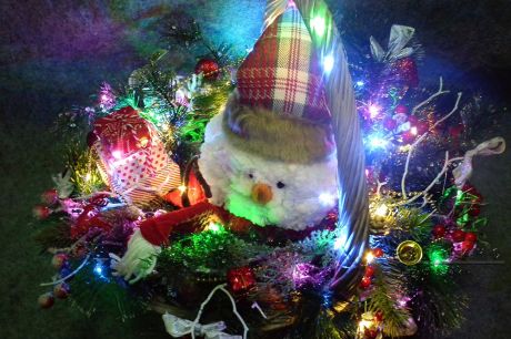 Новогодняя композиция - сувенир &quot;Снеговик в корзине&quot;
